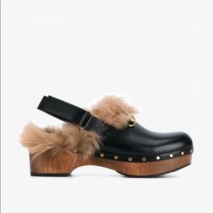 Gucci Amstel Black Leather and Wood Clogs